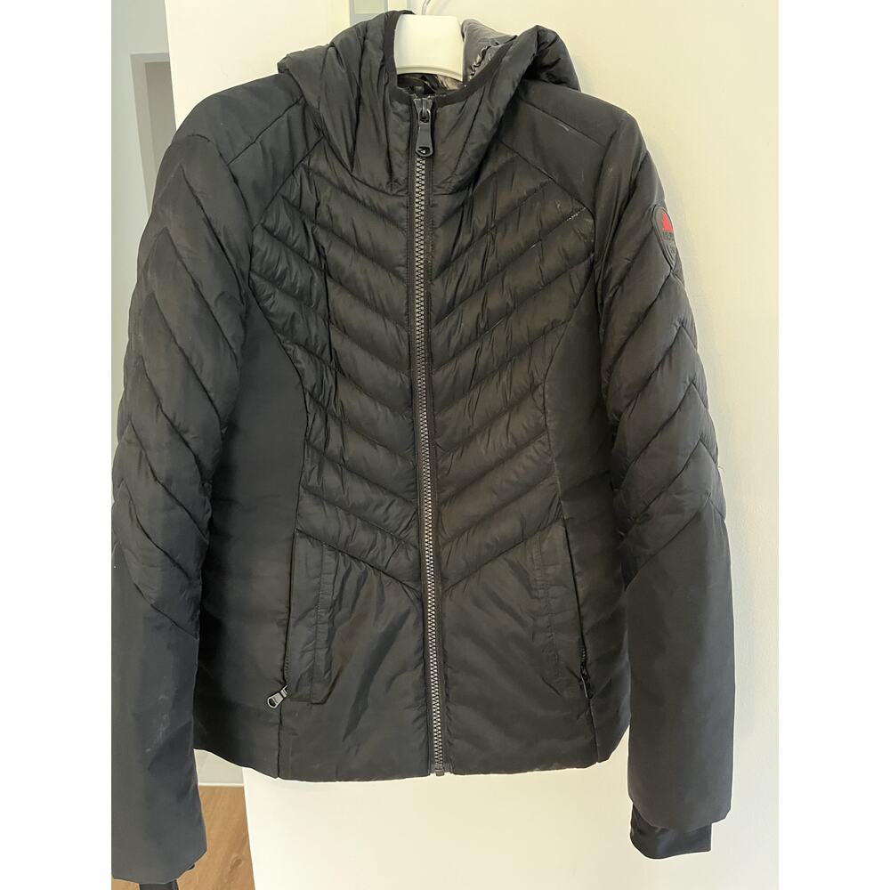 Pajar Women M Black Quilted Ski Puffer Jacket Reflective Hood Outdoor Streetwear